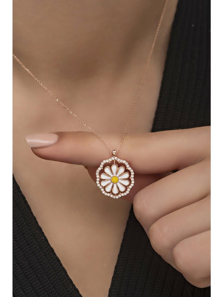 Nisan Ohrring-Set, Silber Damen Halskette – Drehbarer Margeriten Anhänger, Rosévergoldet von Nisan