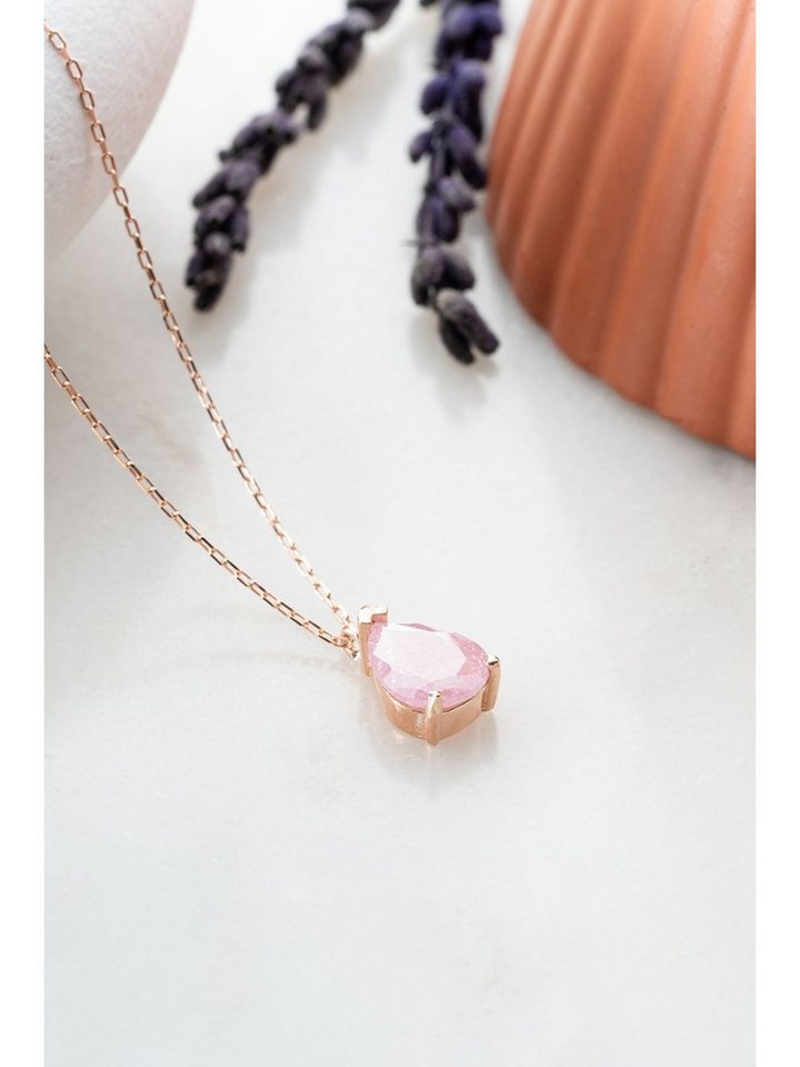 Nisan Ohrring-Set, Silber Damen Halskette – Tropfen Anhänger mit rosa Zirkonia von Nisan