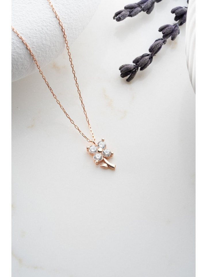 Nisan Ohrring-Set, Silber Damen Halskette – Vierblättriges Kleeblatt mit weißen Zirkonia von Nisan