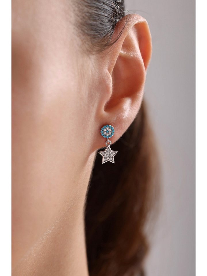 Nisan Ohrring-Set, Silber Damen Ohrringe Turquoise Nazar mit funkelndem Stern-Anhänger von Nisan