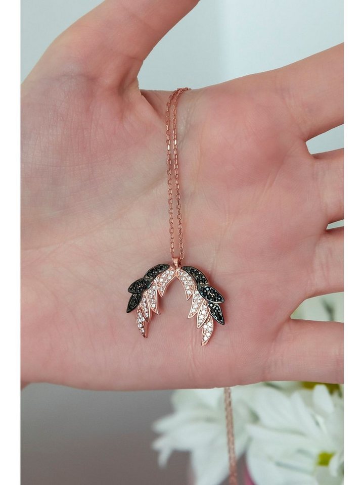Nisan Ohrring-Set, Silber Halskette – Flügel-Anhänger mit schwarzen & weißen Zirkonia von Nisan
