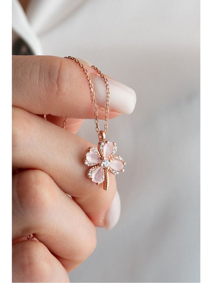 Nisan Ohrring-Set, Silber Halskette – Glücksbringer Kleeblatt Anhänger mit rosafarbe von Nisan