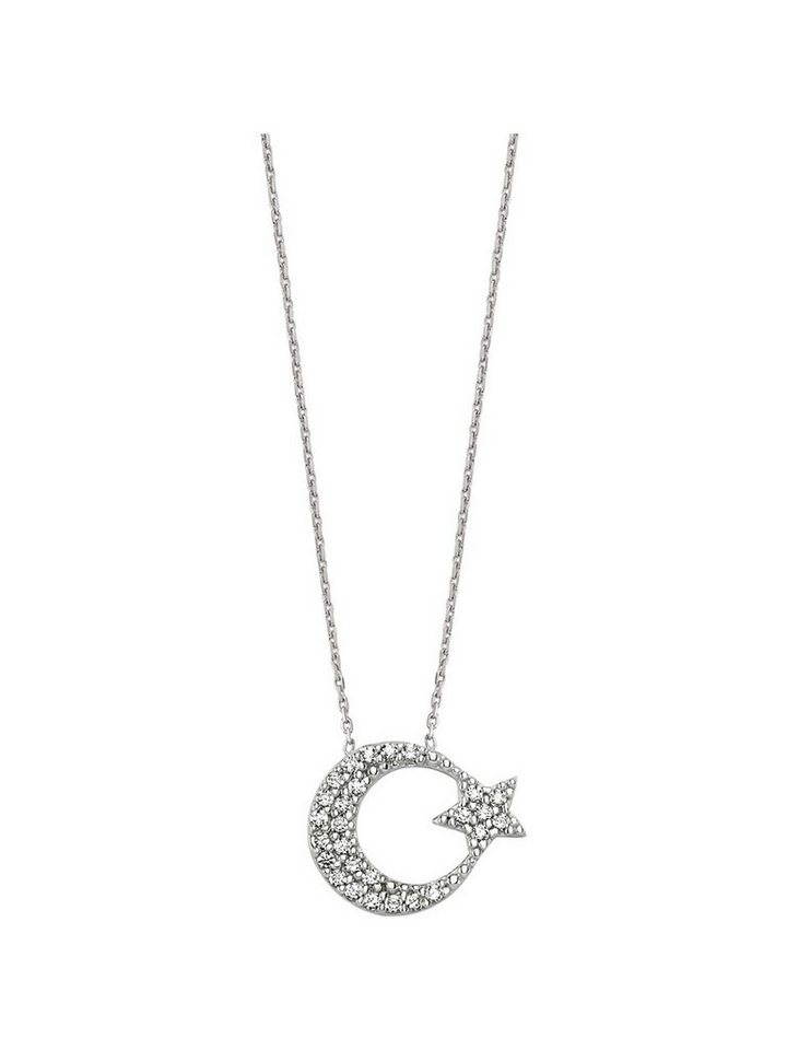 Nisan Ohrring-Set, Silber Halskette – Halbmond & Stern Anhänger mit Rhodium-Beschichtung von Nisan