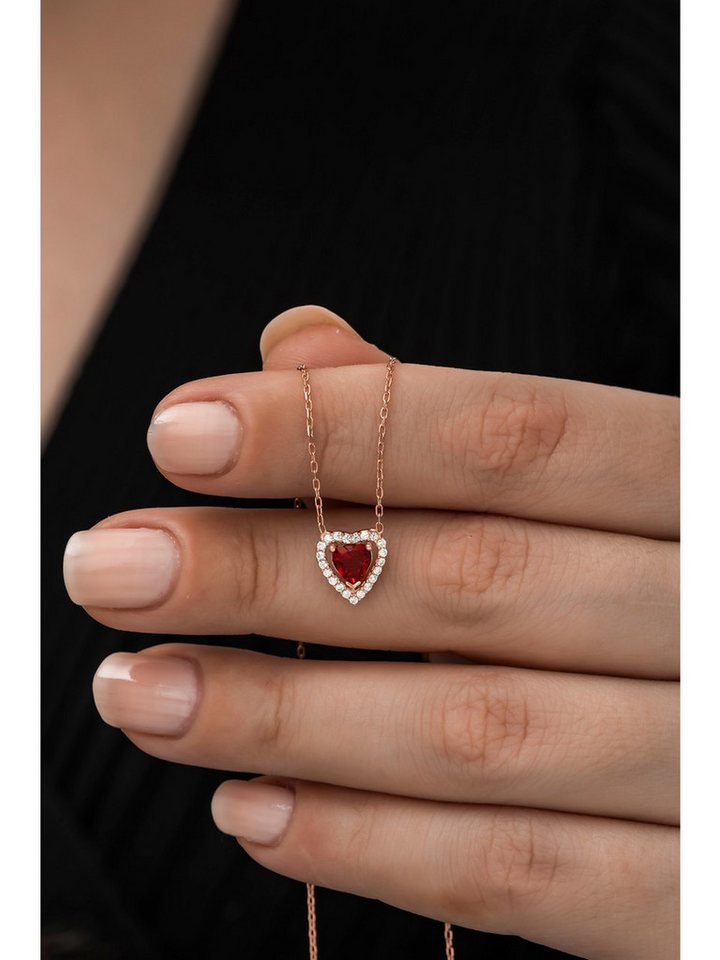 Nisan Ohrring-Set, Silber Halskette – Herz Anhänger mit rotem Zirkonia von Nisan
