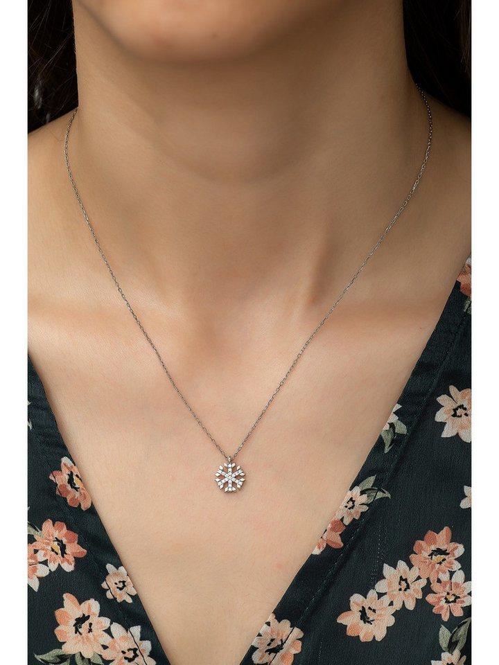 Nisan Ohrring-Set, Silber Halskette – Rhodiniert, Schneeflocken-Anhänger mit Zirkonia von Nisan