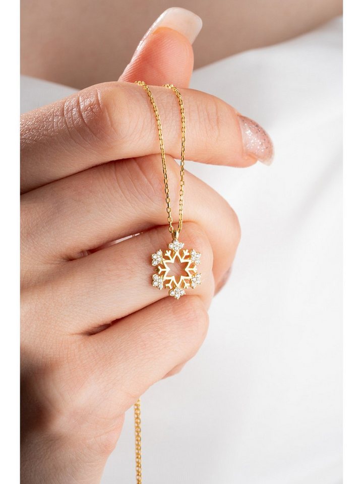 Nisan Ohrring-Set, Silber Halskette – Vergoldet, Schneeflocken Design mit Zirkonia von Nisan