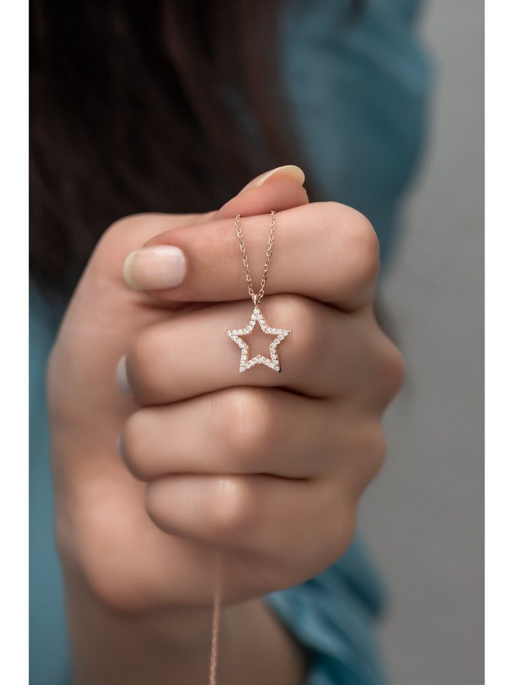 Nisan Ohrring-Set, Silber Halskette – Zirkonia Stern Anhänger, Roségold vergoldet von Nisan