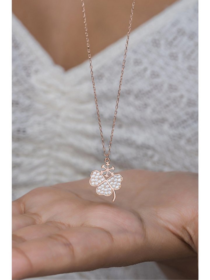 Nisan Ohrring-Set, Silber Halskette mit Zirkonia-besetztem Kleeblatt und Schneeflocken von Nisan