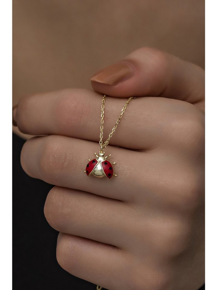 Nisan Ohrring-Set, Silber Halskette vergoldet, Emaille Marienkäfer Anhänger, Glückssymbol von Nisan