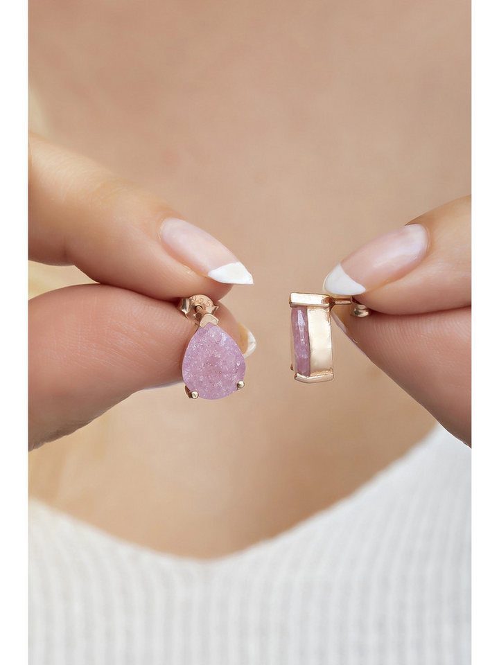 Nisan Ohrring-Set, Silber Ohrringe, Tropfen-Design mit gefrostetem rosa Zirkonia von Nisan