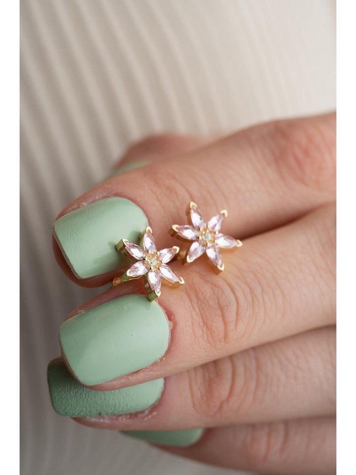 Nisan Ohrring-Set, Silber Ohrringe – Goldplattiert, Lotusblüten-Design mit rosa Zirkonia von Nisan