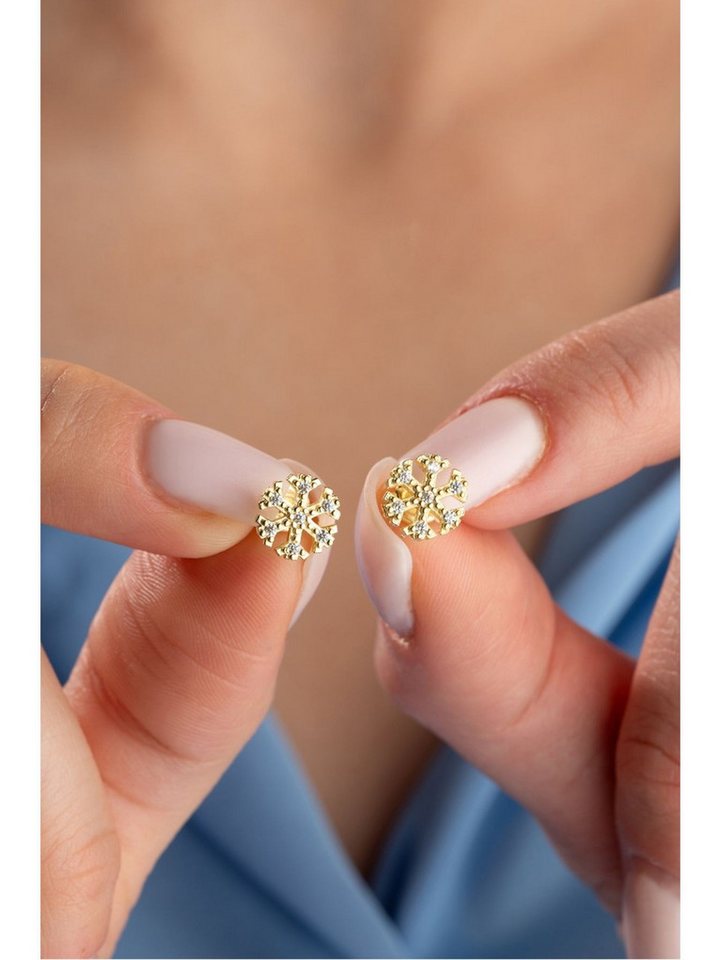 Nisan Ohrring-Set, Silber Ohrringe – Goldplattiert, Minimalistische Schneeflocken-Form von Nisan