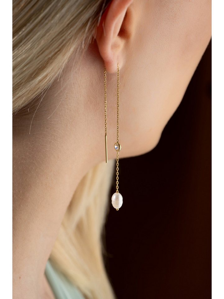 Nisan Ohrring-Set, Silber Ohrringe – Goldplattiert, lange Kette mit Perle mit Zirkonia von Nisan