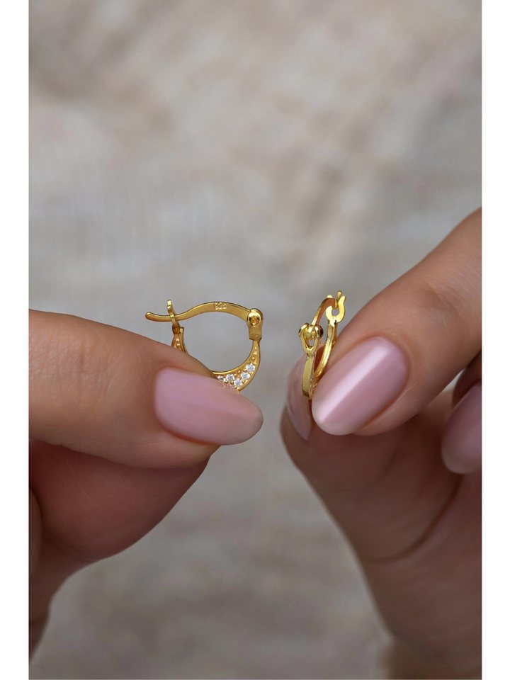 Nisan Ohrring-Set, Silber Ohrringe – Kleine Halbmond Ohrstecker mit Zirkonia, vergoldet von Nisan