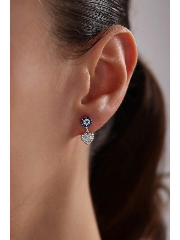 Nisan Ohrring-Set, Silber Ohrringe mit – Nazar-Auge mit Herz-Anhänger und Zirkonia von Nisan