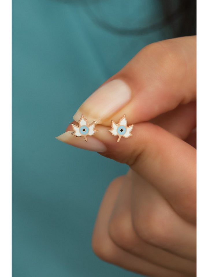 Nisan Ohrring-Set, Silber Ohrstecker – Minimalistisches Ahornblatt Design mit Emaille von Nisan