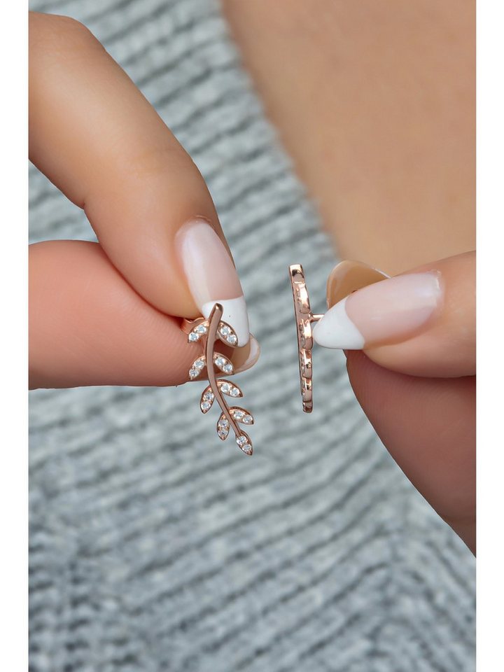 Nisan Ohrring-Set, Silber Ohrstecker – Rosevergoldetes Olivenzweig-Design mit Zirkonia von Nisan