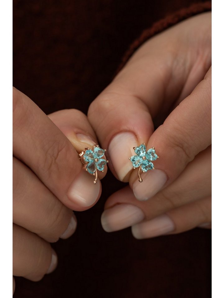Nisan Ohrring-Set, Silber Ohrstecker mit Aquamarin, Kleeblatt Design, Damen Schmuck von Nisan