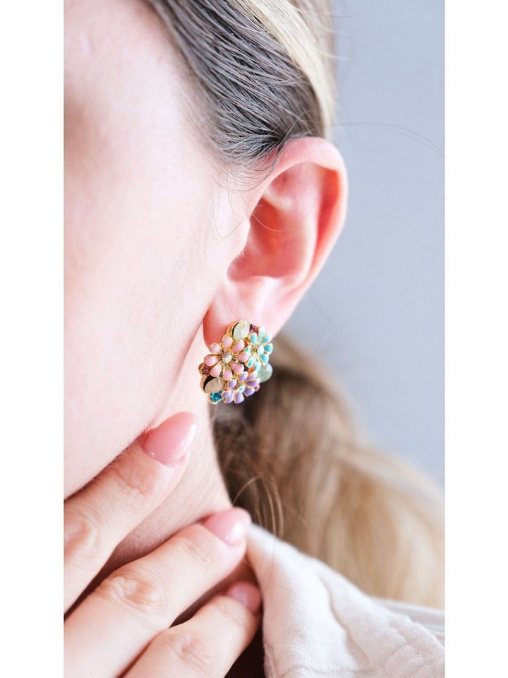 Nisan Ohrring-Set, Vergoldete Ohrringe, emaillierten Blumen in Lila & Blau und Zirkonia von Nisan