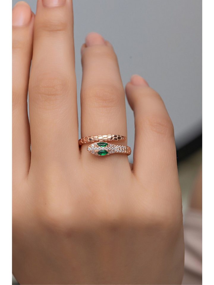 Nisan Silberring, 925 Silber Verstellbarer Damenring – Roségold-Schlange mit Zirkonia von Nisan