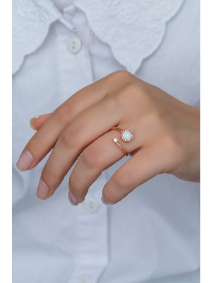 Nisan Silberring, Silber Damenring mit Opal und Zirkonia – Verstellbarer Roségold-Ring von Nisan