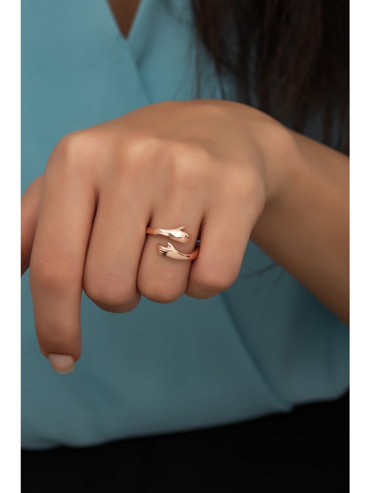 Nisan Silberring, Silber Damenring mit umschlungenen Händen, Verstellbarer Roségold-Ring von Nisan