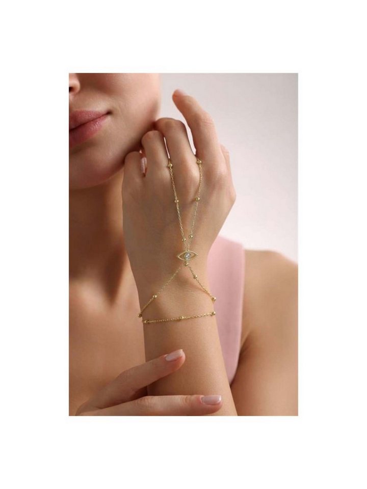 Nisan Silberring, Silber Handkette mit Auge-Motiv – Goldbeschichtetes Şahmeran-Armband von Nisan