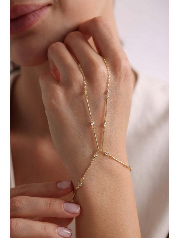 Nisan Silberring, Silber Handkette mit Zirkonia, Şahmeran-Armband im Stabdesign von Nisan