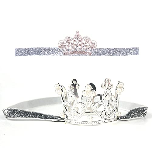 Nishine 2 Stück Baby Mädchen Krone Stirnband Prinzessin Diadem Kopfschmuck Set Kleinkind elastisches Stirnband(Silber) von Nishine