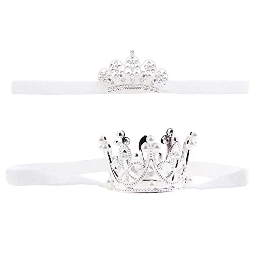 Nishine 2 Stück Baby Mädchen Krone Stirnband Prinzessin Diadem Kopfschmuck Set Kleinkind elastisches Stirnband(Weiß) von Nishine