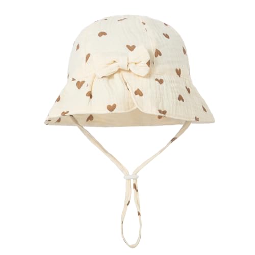 Nishine Baby Mädchen Baumwolle Eimer Hut mit Bogen Kleinkind Kleinkind atmungsaktiv Sonnenhut(Herz) von Nishine
