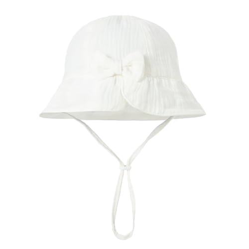 Nishine Baby Mädchen Baumwolle Eimer Hut mit Bogen Kleinkind Kleinkind atmungsaktiv Sonnenhut(Weiß) von Nishine
