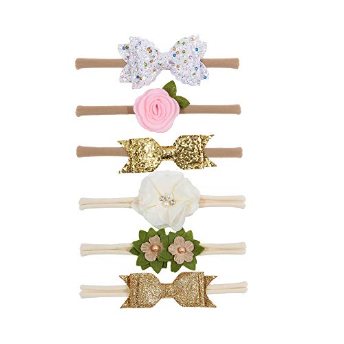 Nishine Baby Mädchen Nylon-Stirnbänder und Schleifen Kleinkind Glitzer Schleife Haarbänder Neugeborene Haarschmuck Geschenk Party Dusche - - Normal von Nishine