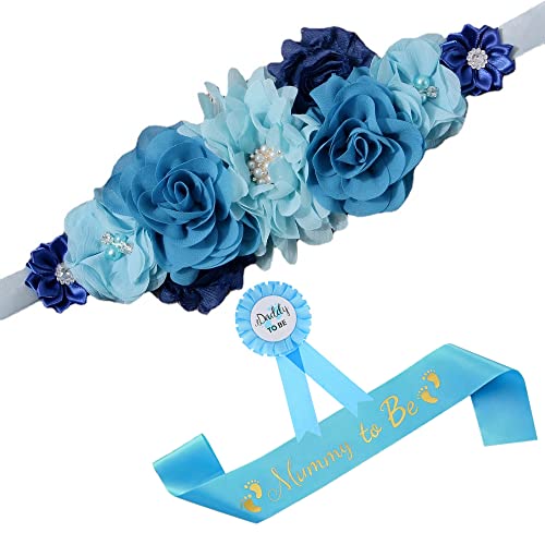 Nishine Blau Mutterschaft Blume Schärpe Gürtel Schwangerschaft Gürtel für Mama zu sein Baby Dusche Mädchen Brautjungfer Schärpe Gürtel(Blau) von Nishine