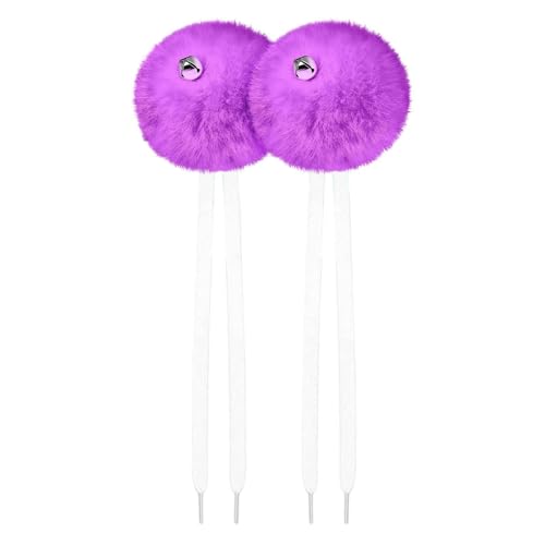 Nishiyuenyi 2 Stücke Rollschuhschnürsenkel Als Schlittschuh Zubehör Und Dekorative Schuhbänder Sowie Skate Accessoires mit Glöckchen Und Plüschbällen für Mädchen, Taro Lila von Nishiyuenyi