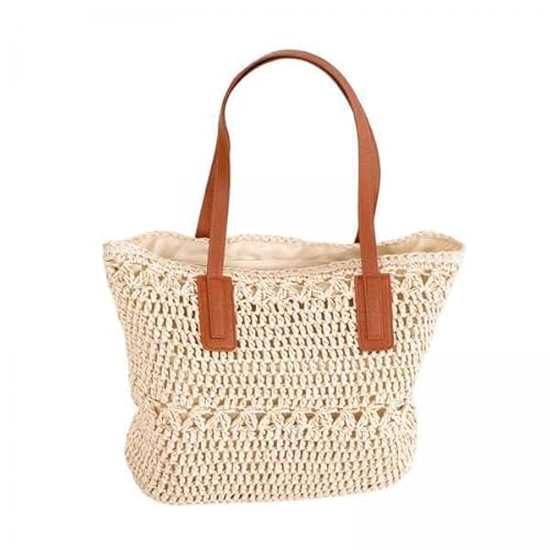 Nishiyuenyi 2xCasual Stroh Gewebt Handtasche Top Griff Brieftasche Sommer Strand Geldbörse Beige von Nishiyuenyi
