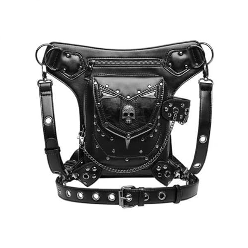 Nishiyuenyi 2xGothic Steampunk Gürteltasche Herren Damen Oberschenkel Hüftgürtel Tasche Geldbörse Totenkopf Schwarz von Nishiyuenyi