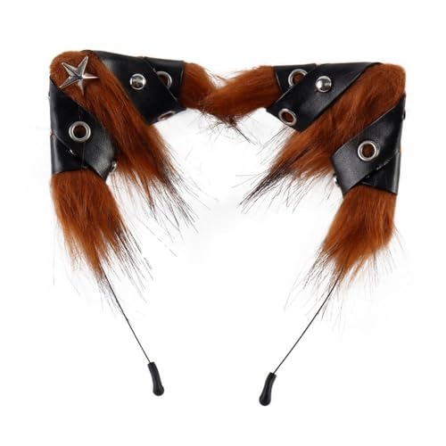 Nishiyuenyi Cat Ears Haarreifen Haarband Tierohren Kopfaccessoire Dekoration mit Flexiblem Draht Und Elastischem Material für Karneval Halloween Cosplay Mott, Rotbraun von Nishiyuenyi