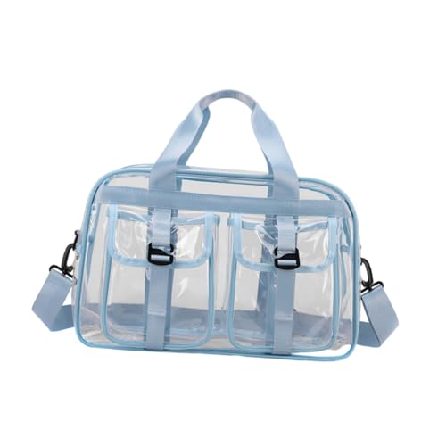 Nishiyuenyi Clear Tote Bag Damen Transparent PVC Handtasche Schultertasche Umhängetasche Wasserdicht Verstellbarer Trageriemen mit Reißverschluss für Arbeit Reise, Blau von Nishiyuenyi
