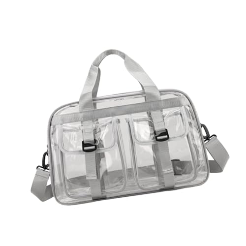 Nishiyuenyi Clear Tote Bag Damen Transparent PVC Handtasche Schultertasche Umhängetasche Wasserdicht Verstellbarer Trageriemen mit Reißverschluss für Arbeit Reise, Grau von Nishiyuenyi