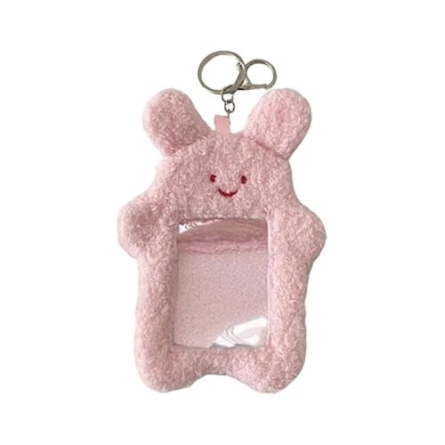 Nishiyuenyi Fotokartenhülle Plüsch Kartenetui Mini Kartenhalter Puppe Aufbewahrungstasche Ringanhänger Weiches Material für Kinder Mädchen Reisen Alltag, Rosa von Nishiyuenyi