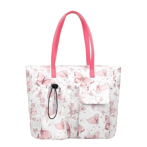 Nishiyuenyi Frauen Tote Bag Große Kapazität Handtasche Wasserdicht Aus Oxford Stoff mit Reißverschluss Und Mehreren Fächern für Arbeit Reisen Einkaufen Fitnessstu, Schmetterling von Nishiyuenyi