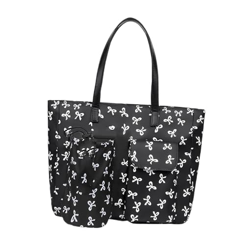 Nishiyuenyi Frauen Tote Bag Große Kapazität Handtasche Wasserdicht Aus Oxford Stoff mit Reißverschluss Und Mehreren Fächern für Arbeit Reisen Einkaufen Fitnessstu, Schwarze Fliege von Nishiyuenyi