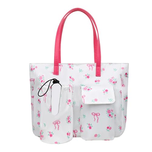 Nishiyuenyi Frauen Tote Bag Große Kapazität Handtasche Wasserdicht Aus Oxford Stoff mit Reißverschluss Und Mehreren Fächern für Arbeit Reisen Einkaufen Fitnessstu, Weiße Fliege von Nishiyuenyi