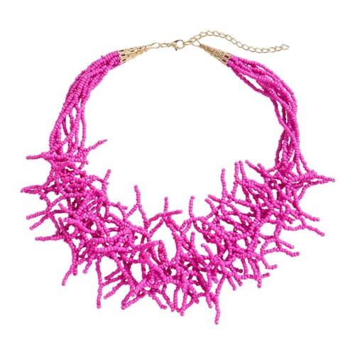 Nishiyuenyi Perlen Halskette Cluster Strand Chunky Lätzchen Statement Halskette Schmuck Valentinstag Geschenk für Ihr Muttertagsgeschenk für Mutter, Rose Rot von Nishiyuenyi