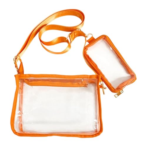 Nishiyuenyi Tragbare Transparente Umhängetasche für Damen mit Separatem Kosmetikbeutel Aus Robustem PVC Und Verstellbarem Schultergurt für Konzerte Festivals SPO, Orange von Nishiyuenyi