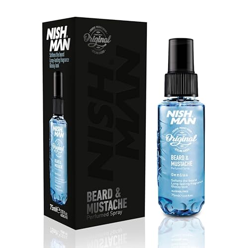 NISHMAN Bart- und Schnurrbartparfum - Genius 75ml - Erfrischender, Langanhaltender Duft für die Bartpflege - Ideales Bartparfum für die Tägliche Bart- und Schnurrbartpflege von nishman
