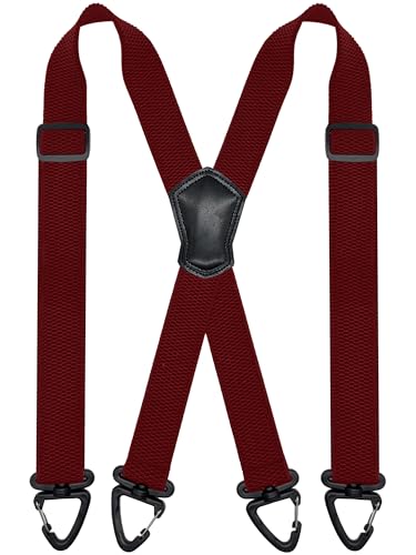 Nistere Hosenträger Herren Extra Stark 3,8 cm Breite Längenverstellbare Elastische Träger in X-Form mit 4 Dreieckiger rutschfester Clip Outdoor Hosenträger für Herren (Bordeauxrot) von Nistere