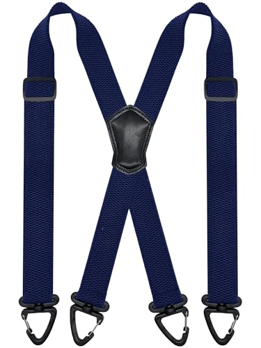 Nistere Hosenträger Herren Extra Stark 3,8 cm Breite Längenverstellbare Elastische Träger in X-Form mit 4 Dreieckiger rutschfester Clip Outdoor Hosenträger für Herren Navy Blau von Nistere