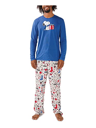 Munki Munki Passendes Herren Snoopy Holiday Family Pyjama Set, grau, X-Large von Nite Nite Munki Munki